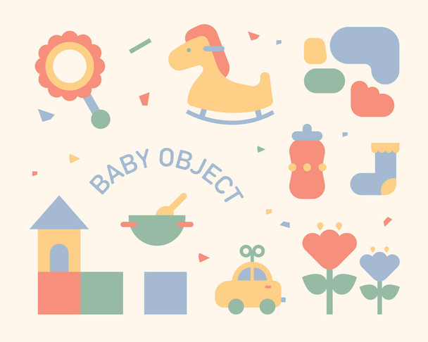 Niedliche Symbole für Babys. flaches Design minimale Vektorillustration. - Vektor, Bild
