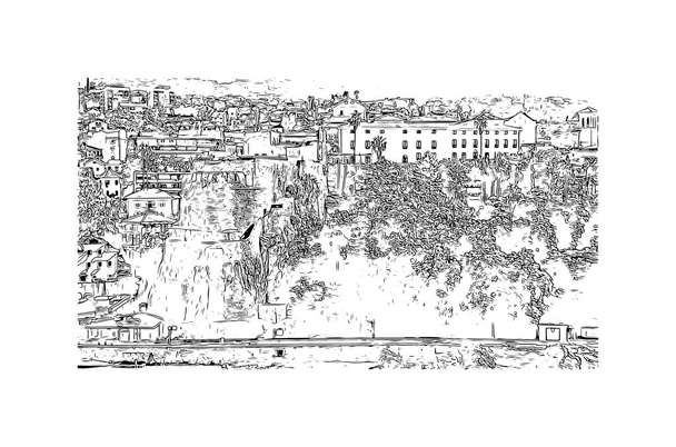 Print Building view with landmark of Herceg Novi is the town in Montenegro. Hand drawn sketch illustration in vector. - Vector, Image