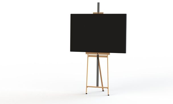 Black canvas on easel isolated on white - Photo, Image