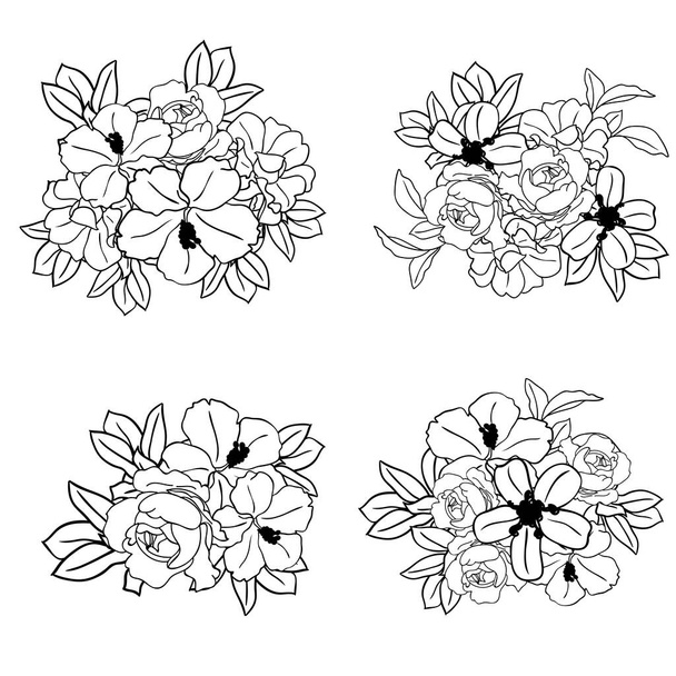 elegance pattern with black and white floral elements - Vector, Image