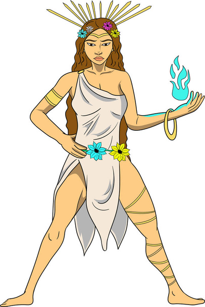 Diwata, a spirit, usually a lesser god or goddess, believed to guard natural features such as forests. Filipino or Cebuano deity. Cartoon style drawing. - Vector, Image