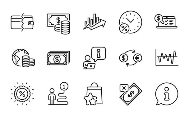Finance icons set. Included icon as Online accounting, Payment, Payment methods signs. Loyalty points, Currency exchange, Loan percent symbols. Discount, Stock analysis, Budget line icons. Vector - Vector, Image