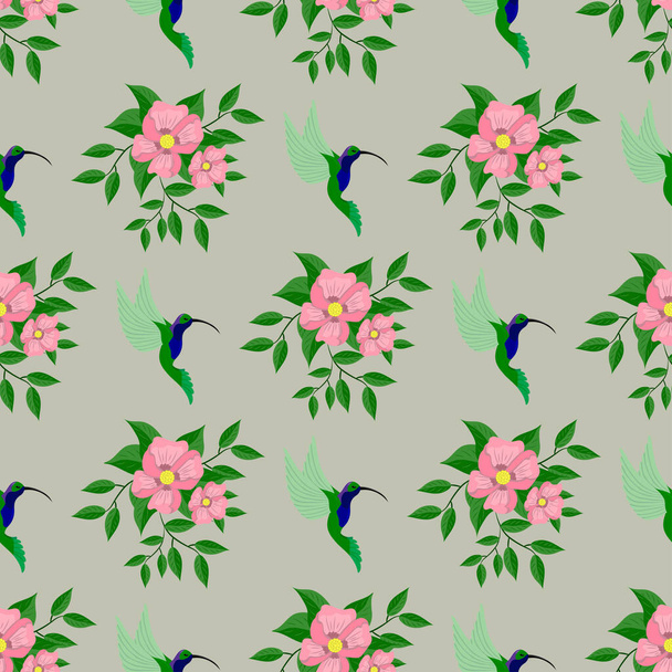 seamless pattern with flowers, leaves and birds - Vettoriali, immagini