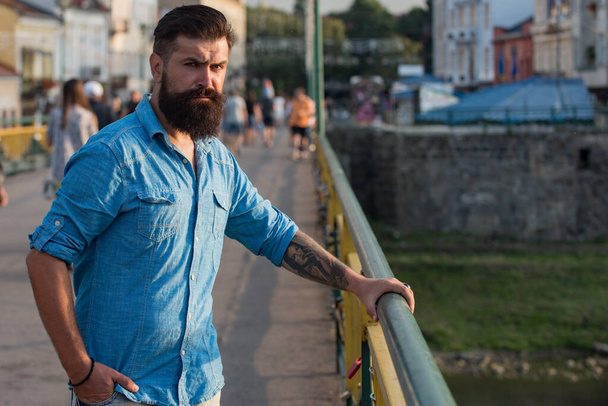 young handsome bearded hipster man in the city - Φωτογραφία, εικόνα