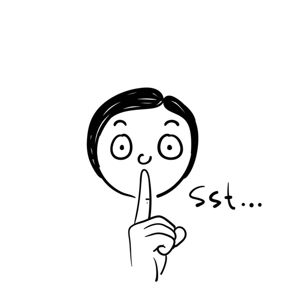 hand getekend doodle vinger in mond gebaar symbool voor stilte illustratie - Vector, afbeelding