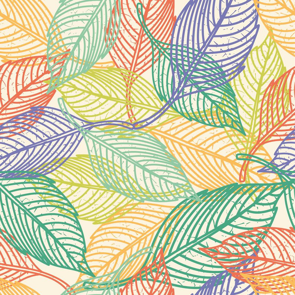 Patrón inconsútil de hojas abstractas coloridas aisladas sobre fondo blanco - Vector, imagen