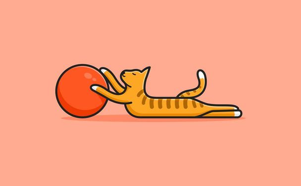 Симпатичный кот играет мяч талисман логотип характер. Векторная иллюстрация в стиле мультфильма, изолированная для наклейки, логотипа. - Вектор,изображение