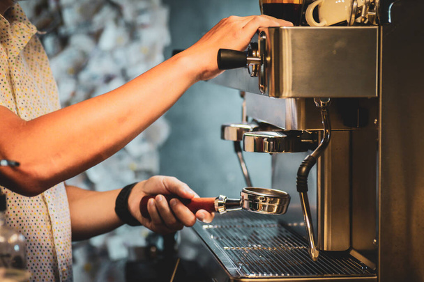 barista making coffee from machine - Photo, Image