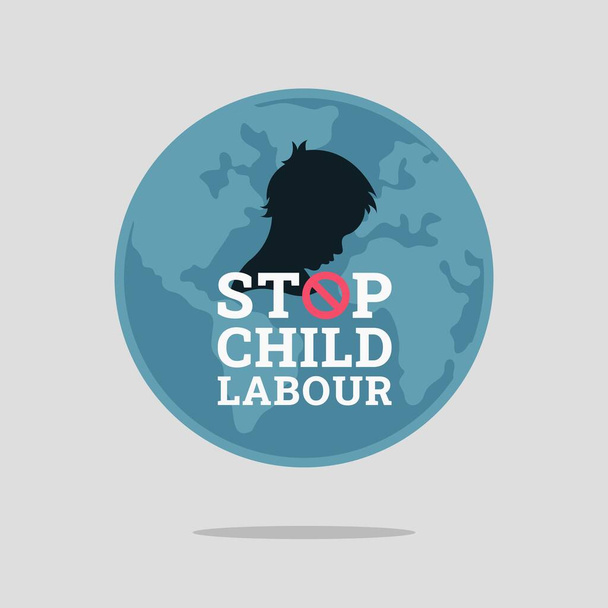 Παγκόσμια ημέρα κατά της παιδικής εργασίας λογότυπο με τα παιδιά ως εργαζόμενος. Επίπεδη διανυσματική εικονογράφηση στυλ έννοια της εκστρατείας σταματήσει την εκμετάλλευση των παιδιών για αφίσα και πανό. - Διάνυσμα, εικόνα