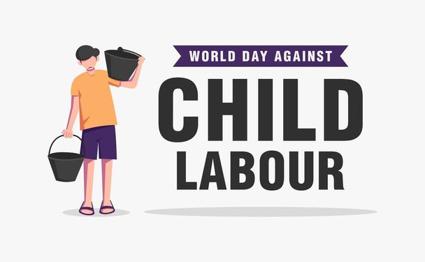 İşçi olarak çalışan çocuklarla çocuk işçi geçmişine karşı bir dünya günü. Poster ve afiş için çocuk sömürüsünü durdurma konsepti. - Vektör, Görsel