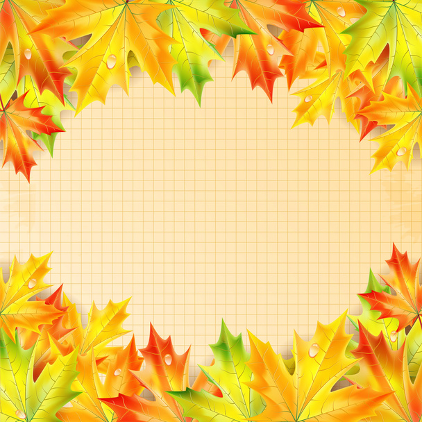 Autumn maple leaves on a background of notebook sheet with place - Vector, Image