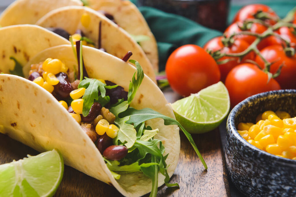 Tasty tacos on table, closeup - Photo, Image