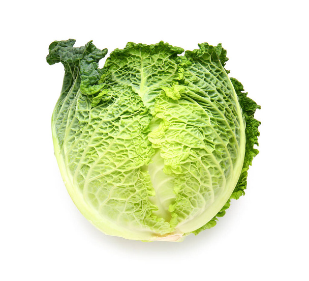 Fresh savoy cabbage on white background - Fotoğraf, Görsel