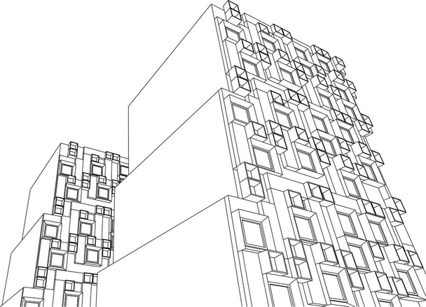 Абстрактная современная архитектурная модульная иллюстрация 3D фасада - Вектор,изображение