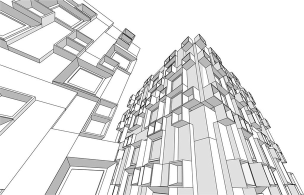arquitectura moderna abstracta fachada modular 3d ilustración - Vector, Imagen