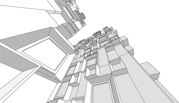 抽象的な現代建築モジュラーファサード3Dイラスト - ベクター画像