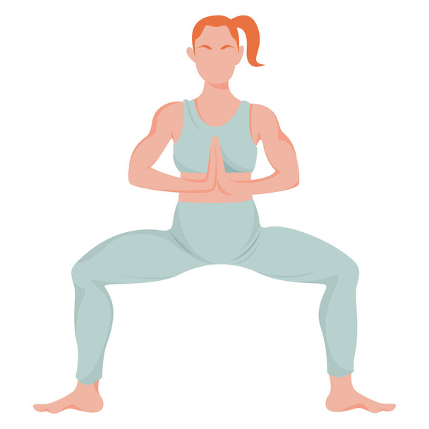 Image d'une femme dans une posture de yoga dynamique. Entraînement de yoga à domicile. Exécution correcte de l'asana. Figure féminine isolée sur fond blanc. - Vecteur, image