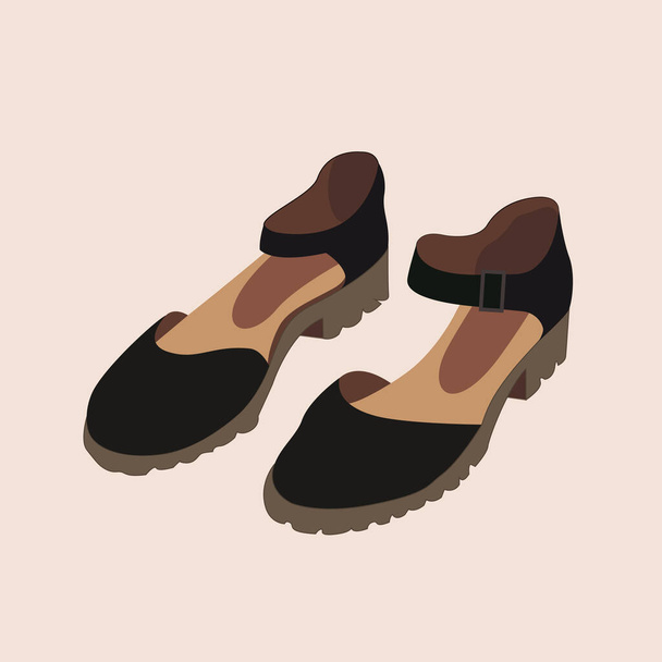 Wektorowy wizerunek pary damskich butów w stylu vintage. Przedmioty izolowane.  - Wektor, obraz