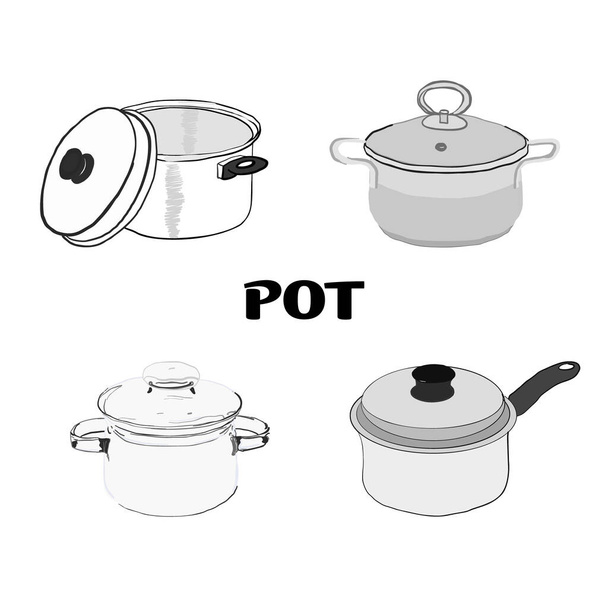 Conjunto de vapor de cacerola de cocina, comodidad, comida sabrosa - Vector, Imagen