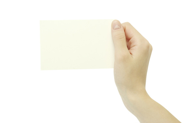 Paper card in hand isolated on white background - Φωτογραφία, εικόνα