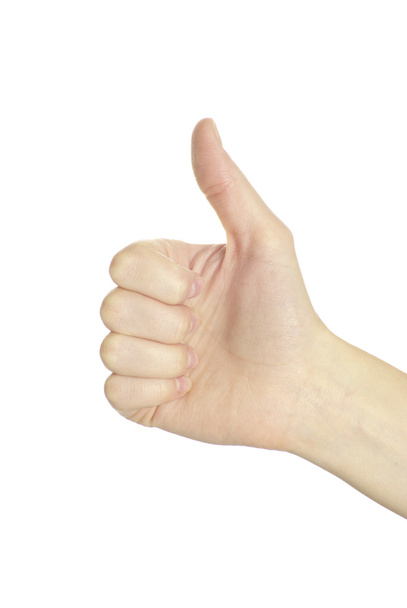 Human hand showing thumbs up isolated on white - Foto, Imagen