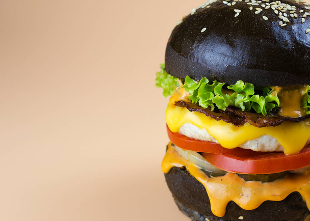 hamburguesa de pollo en un bollo negro 7 - Foto, Imagen