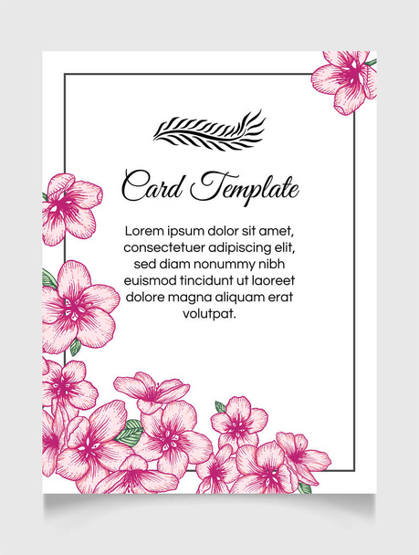 Vector botanical floral wedding invitation elegant card template with pink apple flowers. Romantic design for greeting card, natural cosmetics, women products. - Vector, Imagen