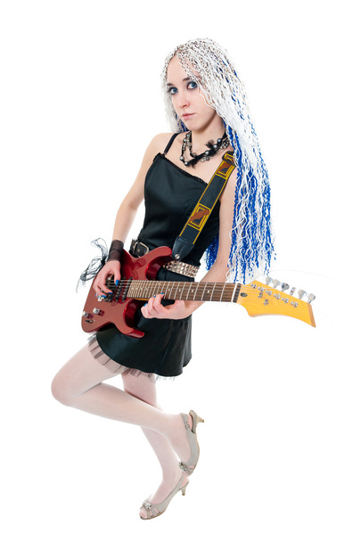 Girl guitarist with red guitar - Foto, Imagen