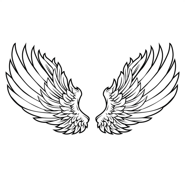 Christian Cross Wing Crown Vector Drawing Blak Vintage Wings Ptačí pírko Tetování Hawk Angel Wings  - Vektor, obrázek