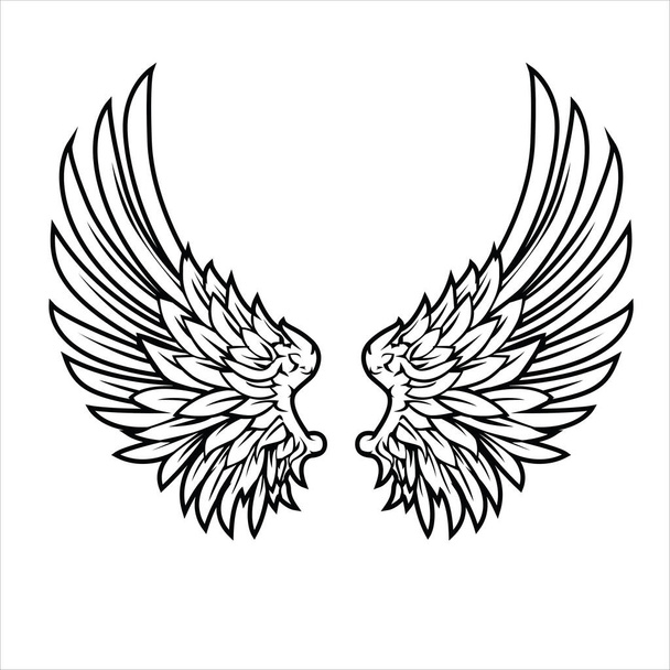 Християнський вектор кронштейнів, що малює золоті вінтажні крила, пташине пір "я з татуювання покриває крила янголів.  - Вектор, зображення
