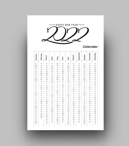 Happy new year 2022 Calendar - New Year Holiday design elements for holiday cards, calendar banner poster for decorations, Vector Illustration Background. - Vector, Image