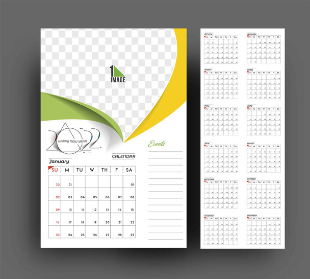 Happy new year 2022 Calendar - New Year Holiday design elements for holiday cards, calendar banner poster for decorations, Vector Illustration Background. - Vector, Image