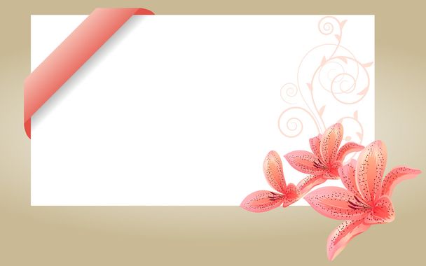 Blank white card with pink ribbon - Vektor, obrázek