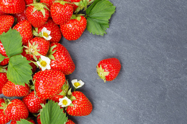 Strawberries berries fruits strawberry berry fruit copyspace copy space on a slate food - 写真・画像