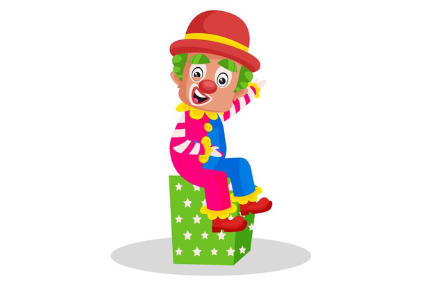 Joker is sitting on the box. Vector graphic illustration. Individually on white background. - Vector, Image
