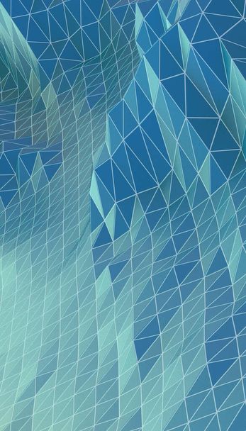 Résumé Arrière-plan futuriste Curve Filaire numérique Vertical Concept et connexion en ligne avec Origami Paper sur bleu-vert. bannière, site Web, espace de copie, affiche, rendu de carte 3d - Photo, image