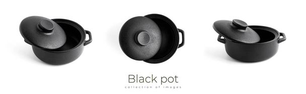 Black pot isolated on white background. Black pot. - Photo, Image
