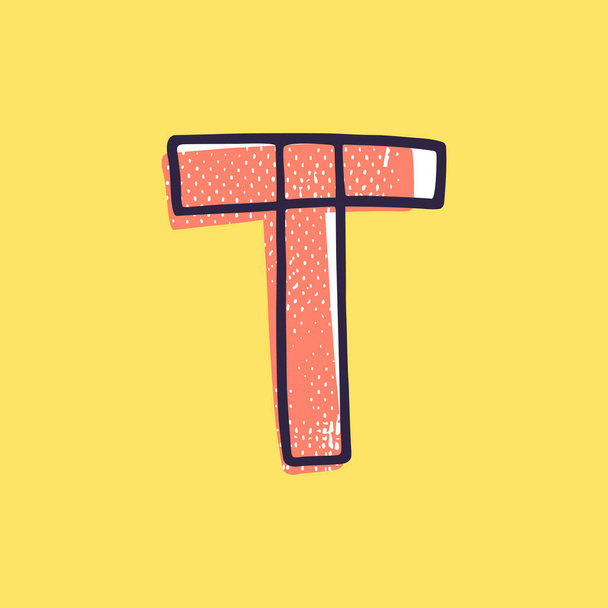 Kid-Stil Buchstabe T-Logo handgezeichnet mit einem Marker mit Farbe Shift-Effekt. Vector-Cartoon-Schrift zur Dekoration von Spaßzonen, Kindercollagen, eine Spielzeugfirma, niedliche Kunstplakate usw.. - Vektor, Bild