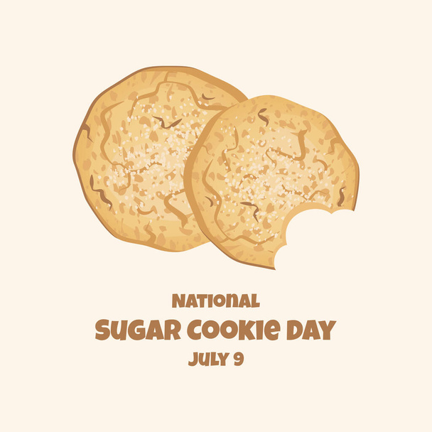 Εθνική ημέρα μπισκότων ζάχαρης διάνυσμα. Bitten διάνυσμα εικονίδιο cookies. Αφίσα για μπισκότα ζάχαρης, 9 Ιουλίου. Σημαντική μέρα - Διάνυσμα, εικόνα