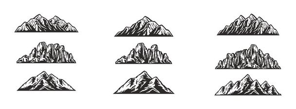 Conjunto de siluetas de montaña dibujadas a mano, elementos de montaña vectoriales para el paisaje, diseño para aplicaciones móviles o vector de juegos Ilustración - Vector, imagen