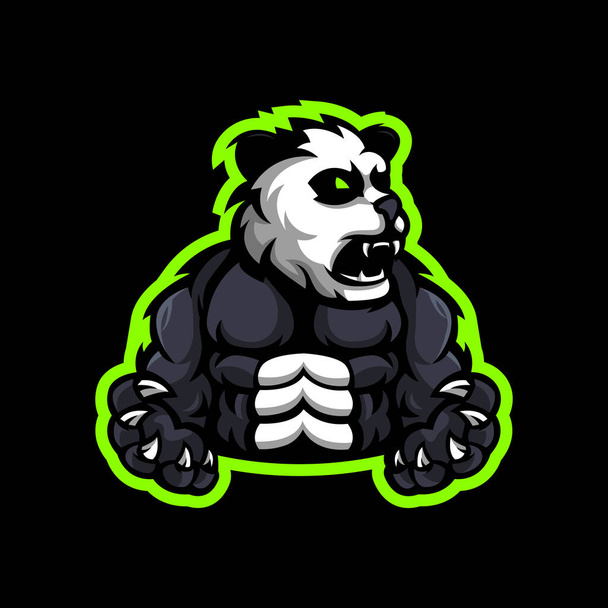 Panda-Maskottchen-Logo-Designvektor mit modernem Illustrationskonzept für Abzeichen, Emblem und T-Shirt-Druck. Muskulöses Panda-Maskottchen für Sport, Team und Spiel - Vektor, Bild