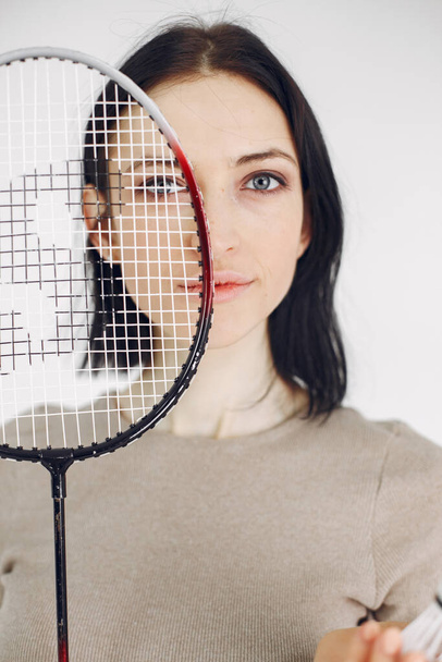 Girl with sports equipment on a white background - Fotografie, Obrázek