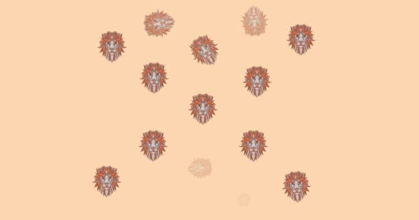 Animation of rows of repeated lion portrait, on pale pink background. wild animal and nature concept digitally generated video. - Metraje, vídeo