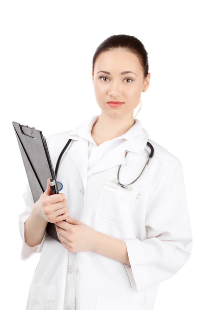 Woman doctor in uniform stay over white background - Foto, Bild