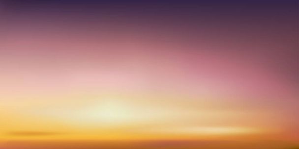 Nascer do sol de manhã com laranja, amarelo, rosa e roxo céu, paisagem crepúsculo dramático com pôr do sol à noite, Vector horizonte Crepúsculo céu bandeira do pôr do sol ou luz solar para quatro estações fundo - Vetor, Imagem