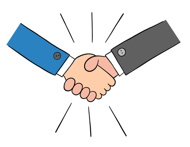 Cartoon two businessmen shaking hands, vector illustration. Colored and black outlines. - Vector, Image