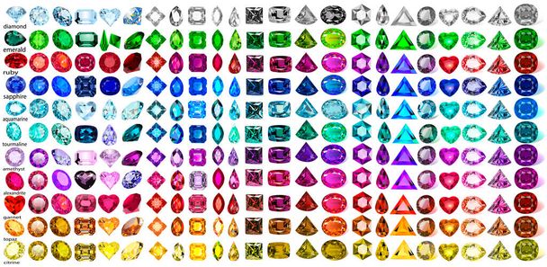 illustration set of precious stones of different cuts and colors - Vektori, kuva