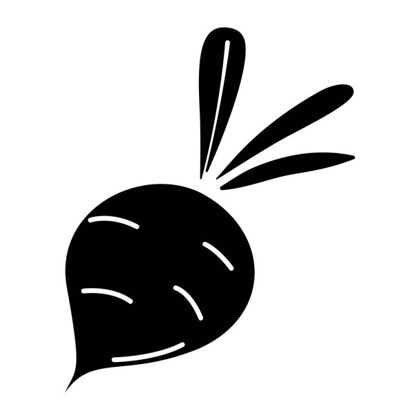 Vektorjel cékla ikon. Izolált növényi sziluett rajzfilm stílusban. Színező élelmiszerek fekete piktogramja - Vektor, kép