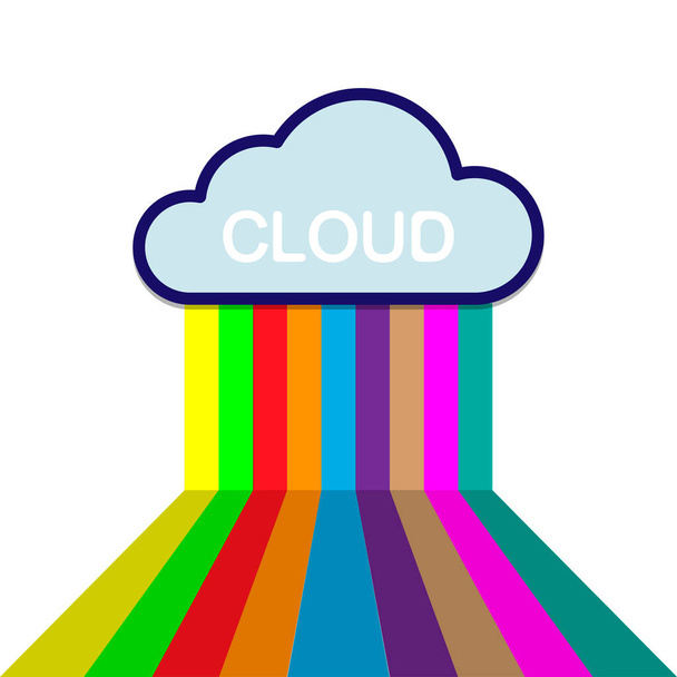 Cloud voor het opslaan van informatie en een regenboog op een witte achtergrond.  - Vector, afbeelding