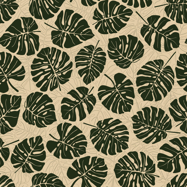 Leaves of the tropical plant monstera. Seamless vector pattern. - Vector, Imagen